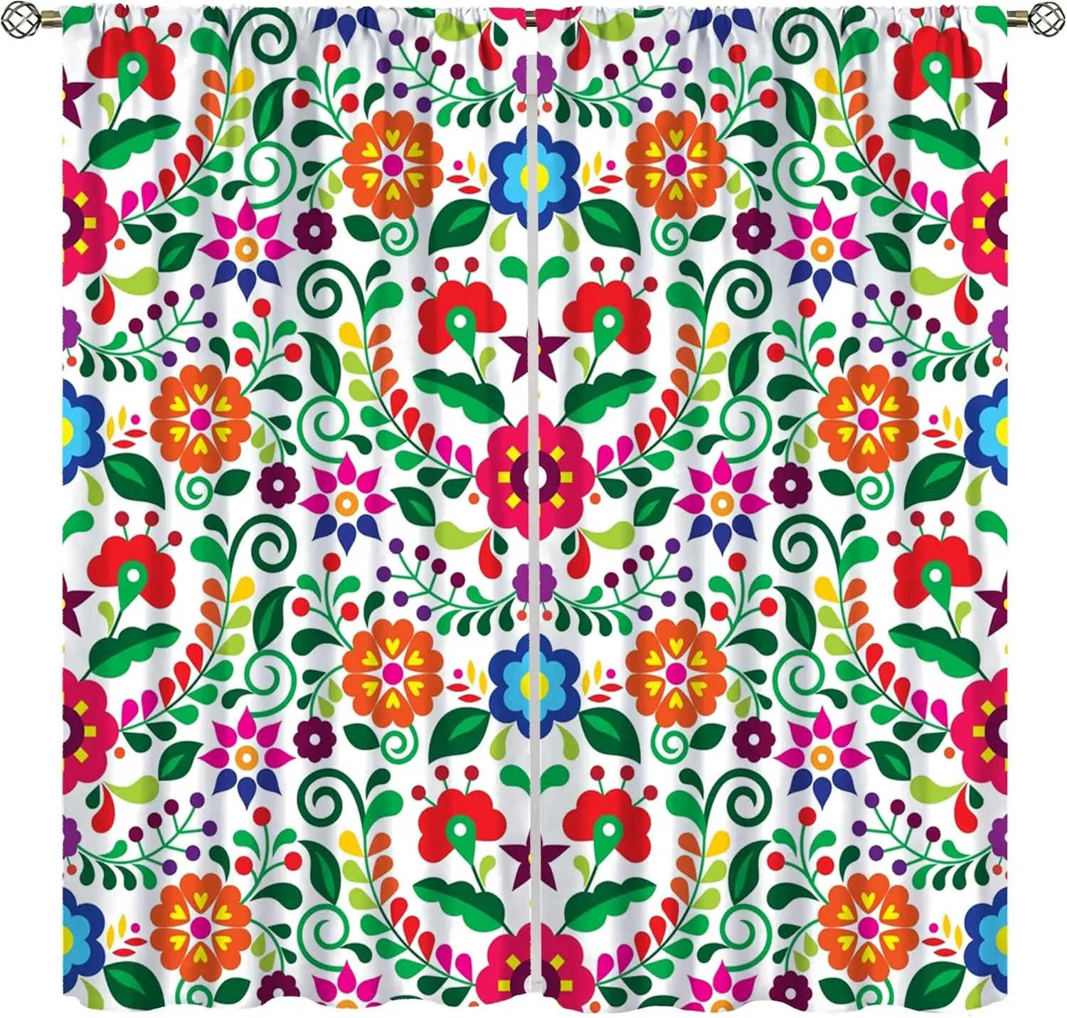 Mexican Fiesta Curtains Colorful Mexican Floral Birds Cinco De Mayo Dia De Los Muertos Farmhouse Window Treatments Rod Pocket Dr