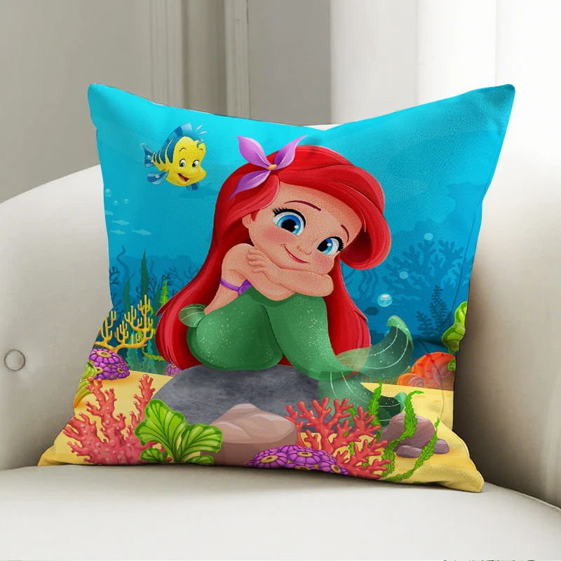 

Disney Little Mermaid Ariel Pillow Cover Coral Reef Underwater Pattern Decorative Cushion Sofa Bedroom Home Decor Gift