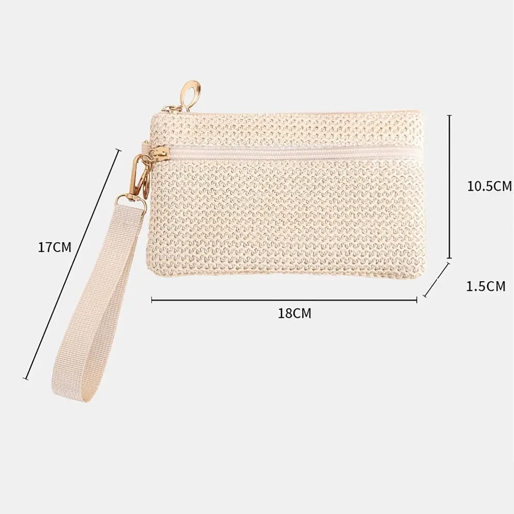 محفظة لطيفة من القش صغيرة بسحاب مزدوج للعملات المعدنية، حقيبة تغيير للسيدات والفتيات