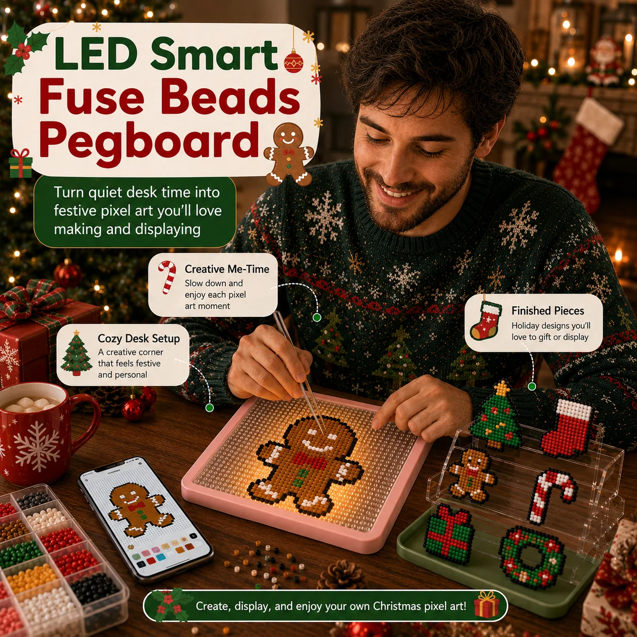 Smart Pixel LED Bead Board DIY Craft Kit App Controlled Light Panel Creative Birthday Festival Decoration