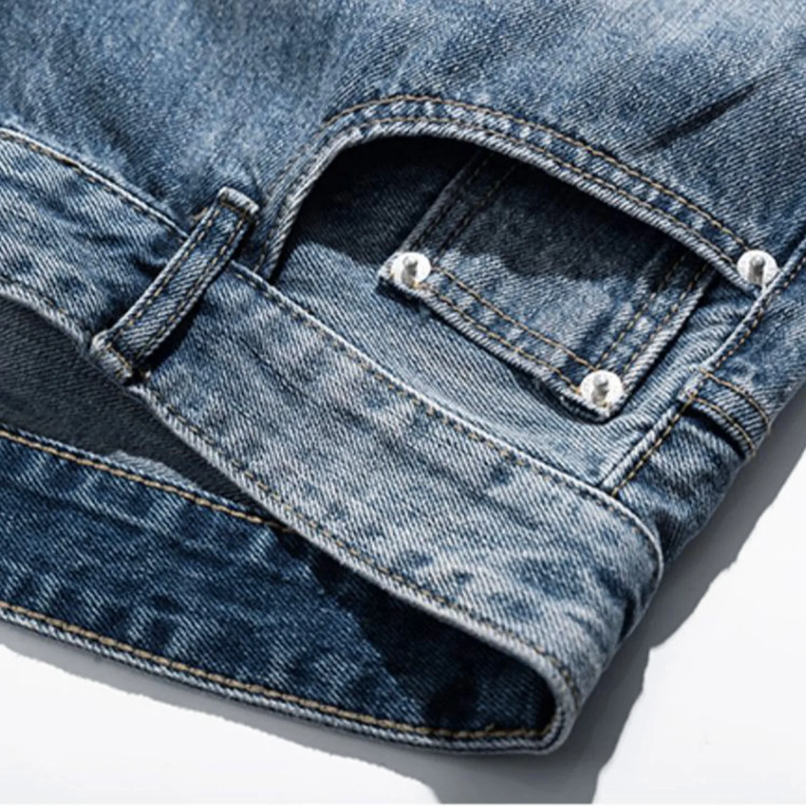 House 6 أزياء رجالي مكسور ثقوب سليم صالح تمتد الدينيم السراويل السراويل عارضة مستقيم الساق الجينز الصبي 12