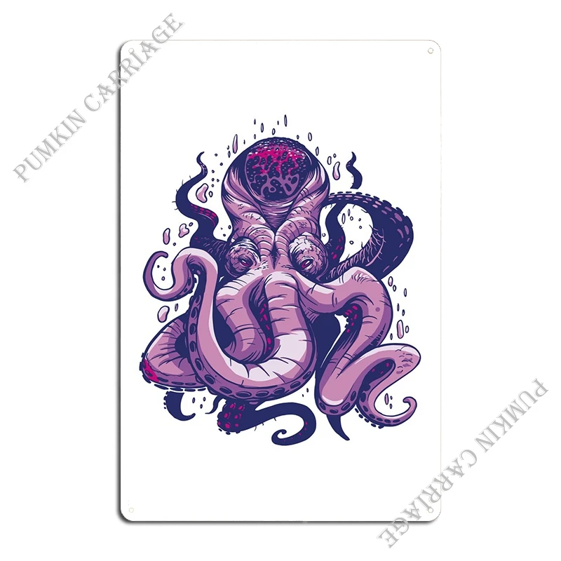 Purple Kraken Metal Plaque Poster Funny Kitchen Garage Bar Tin Sign Poster