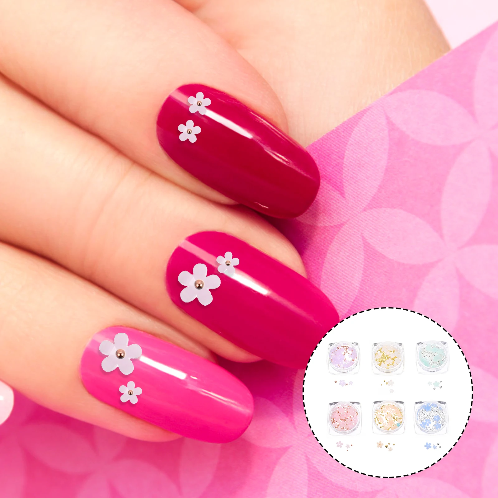 

6 Boxes Light Changing Nail Accessories Small Flowers Charms Roses Manicure Decorations Resin Steel Beads Safe Durable Gifts 3D