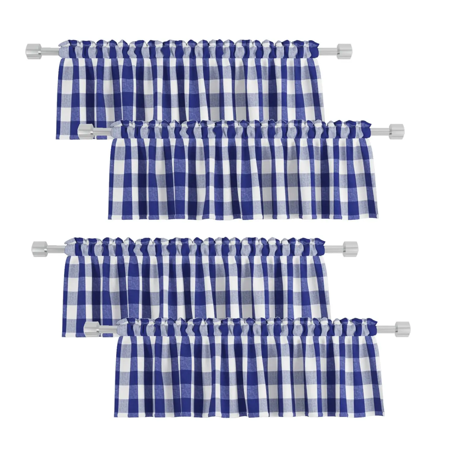 4 Pieces Valances for Windows Living Room Plaid Bedroom Bathroom Country Farmhouse Kitchen Window Curtain Navy Blue & White ﻿