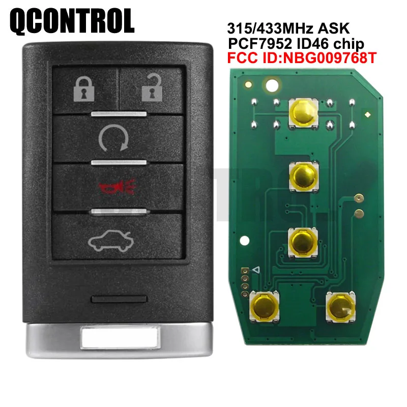 

QCONTROL 5 Button 315 MHZ/433MHz Intelligent Card Smart Remote Key For Cadillac SRX,XTS,ATS 2010 2011 2012 2015 NBG009768T