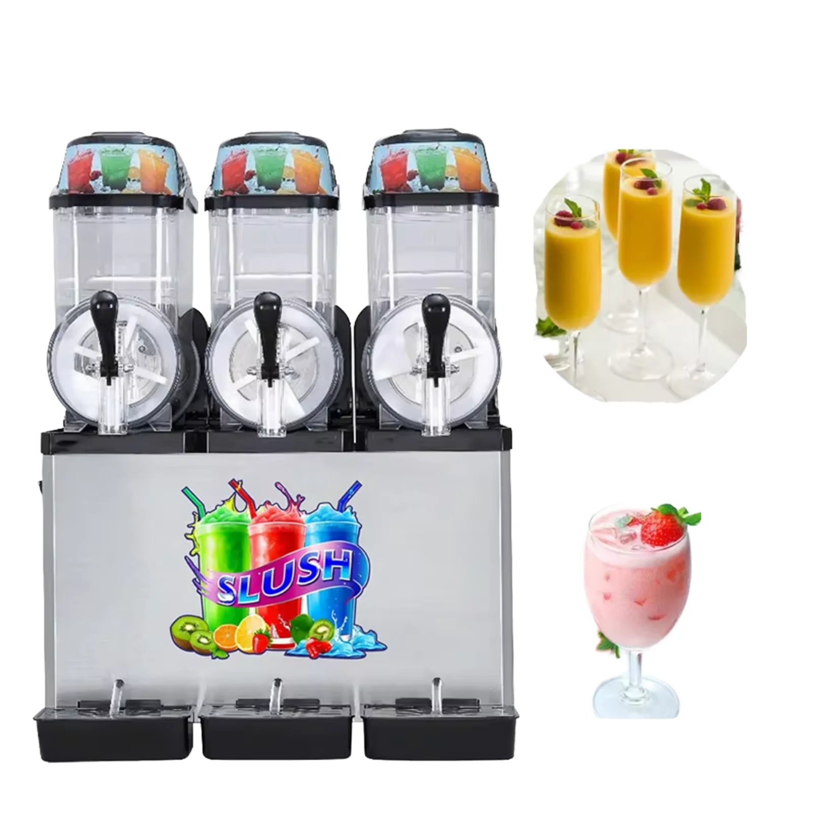 

Moseener Commercial Electric Stainless Steel Slush Machine With 3 Tanks Industrial Drink Dispenser