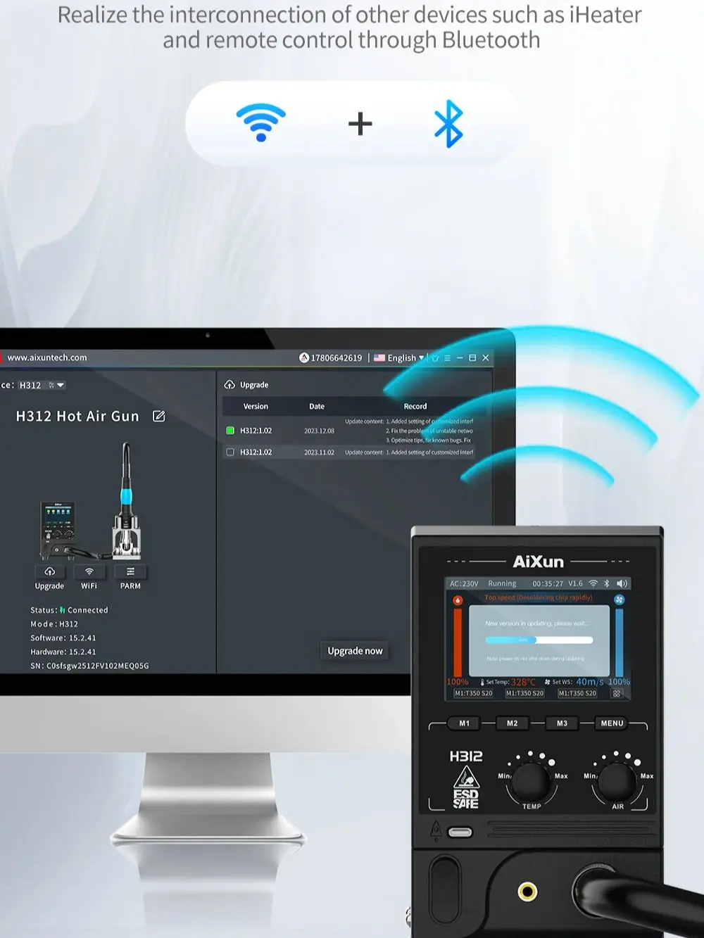 محطة لحام مسدس الهواء الساخن الذكية AiXun، محطة إعادة العمل BGA 1400 وات مسدس حراري، شاشة عالية الدقة لأداة إصلاح لحام PCB، H312 #3