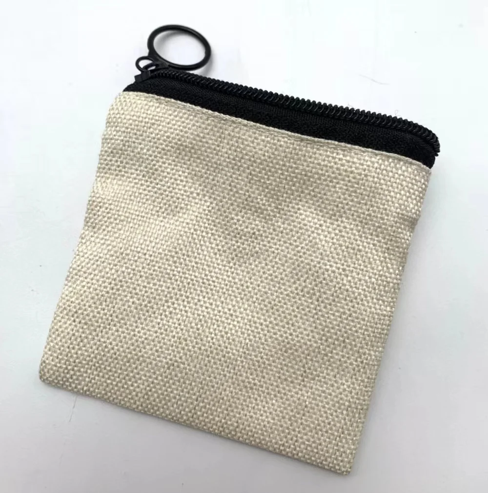 10pcs Sublimation Linen Fabric 3D 10cm x 10cm Sublimation Small Cute Coin Pouch Blanks with Zipper for HTV/DTF Printing Bulk