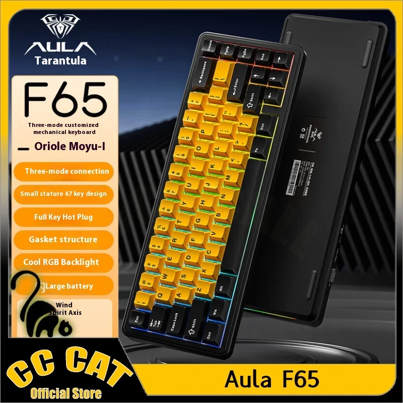 AULA F65 Teclado Tri Mode Junta de teclado mecânico sem fio Bateria de longa duração Hot Swap Teclados RGB personalizados Acessórios para PC