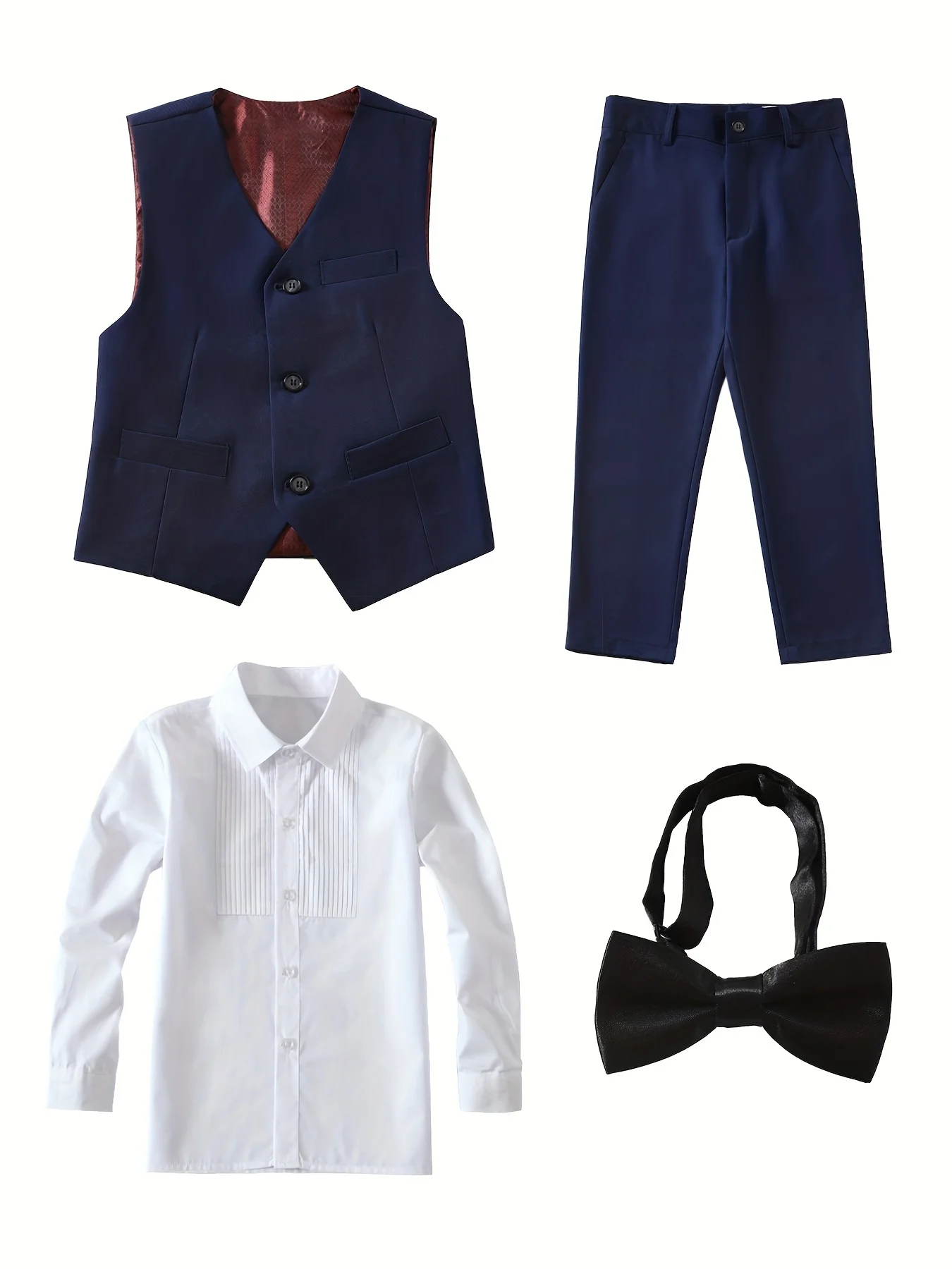 4pcs/set Boys\' Suit Set With Pants, Vest, Shirt And Tie School Uniforms