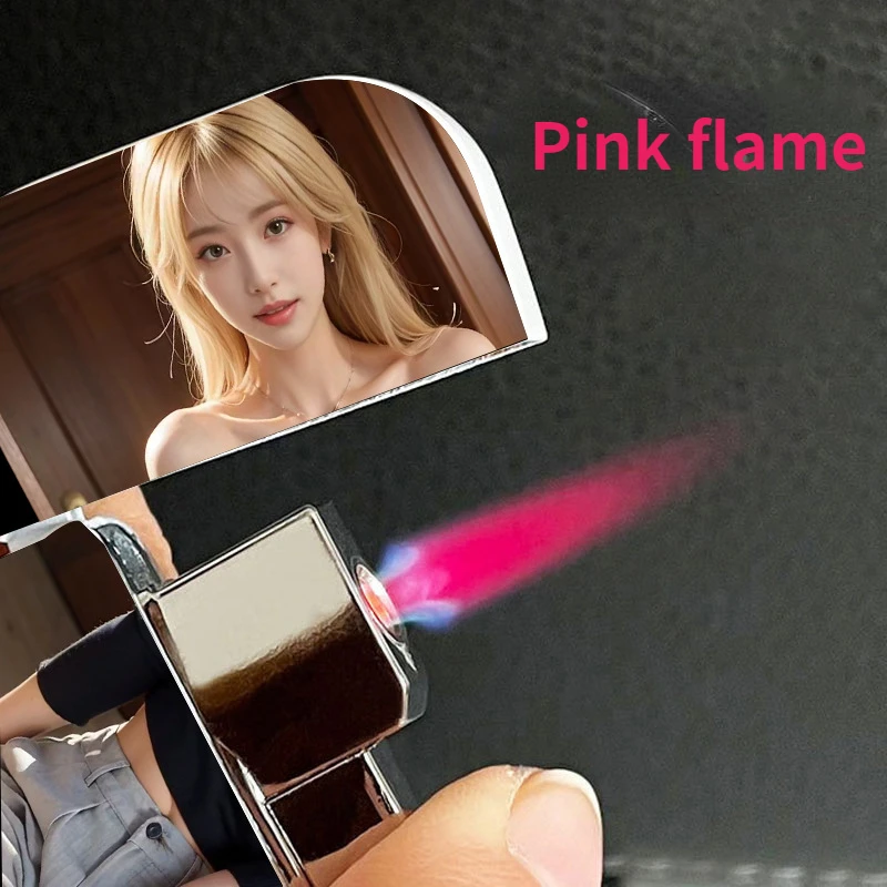 Beauty Series Red Flame Gas Windproof Lighter Portable mini Fuel lighter Refillable Butane Gas Metal  Cigar Lighter Smoker Gift