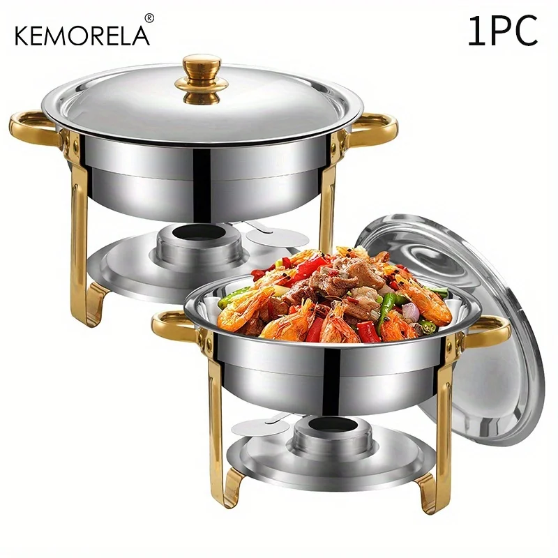 

1pc Buffet Hot Pot, Assemble Round Buffet Urn [Elegant Golden & Silver] Stainless Steel Buffet Warmer - Keep Food Warm & Cold