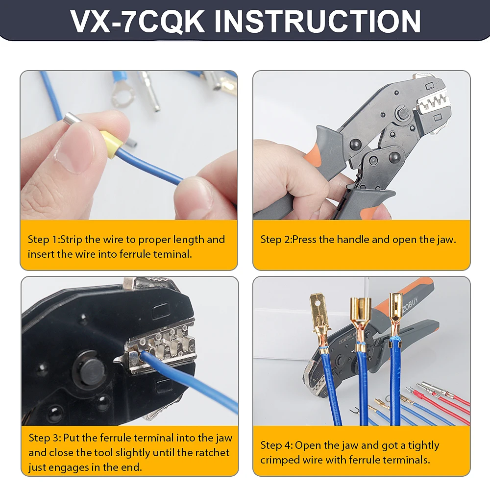 WOZOBUY 7CQK Crimping Tool Set Wire Crimper for Solar PV Connectors,Non-Insulated,DuPont,Ferrule Connectors-8 inch Wire Stripper