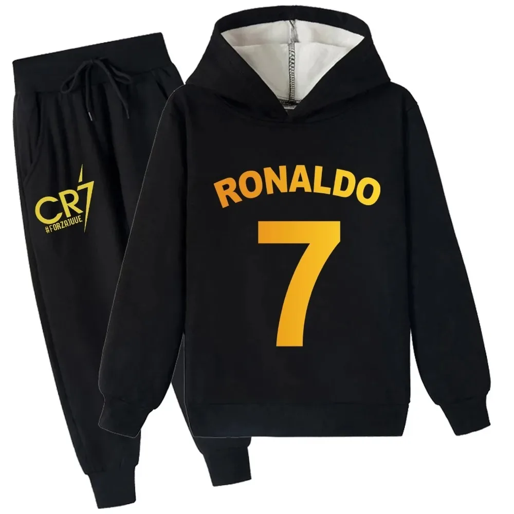 Children Fleece Pullover Hoodies and Jogger Pants 2Pcs Sweatsuit Set,C-cristiano Ron-aldos Warm Sweat Suit for 2-14Y
