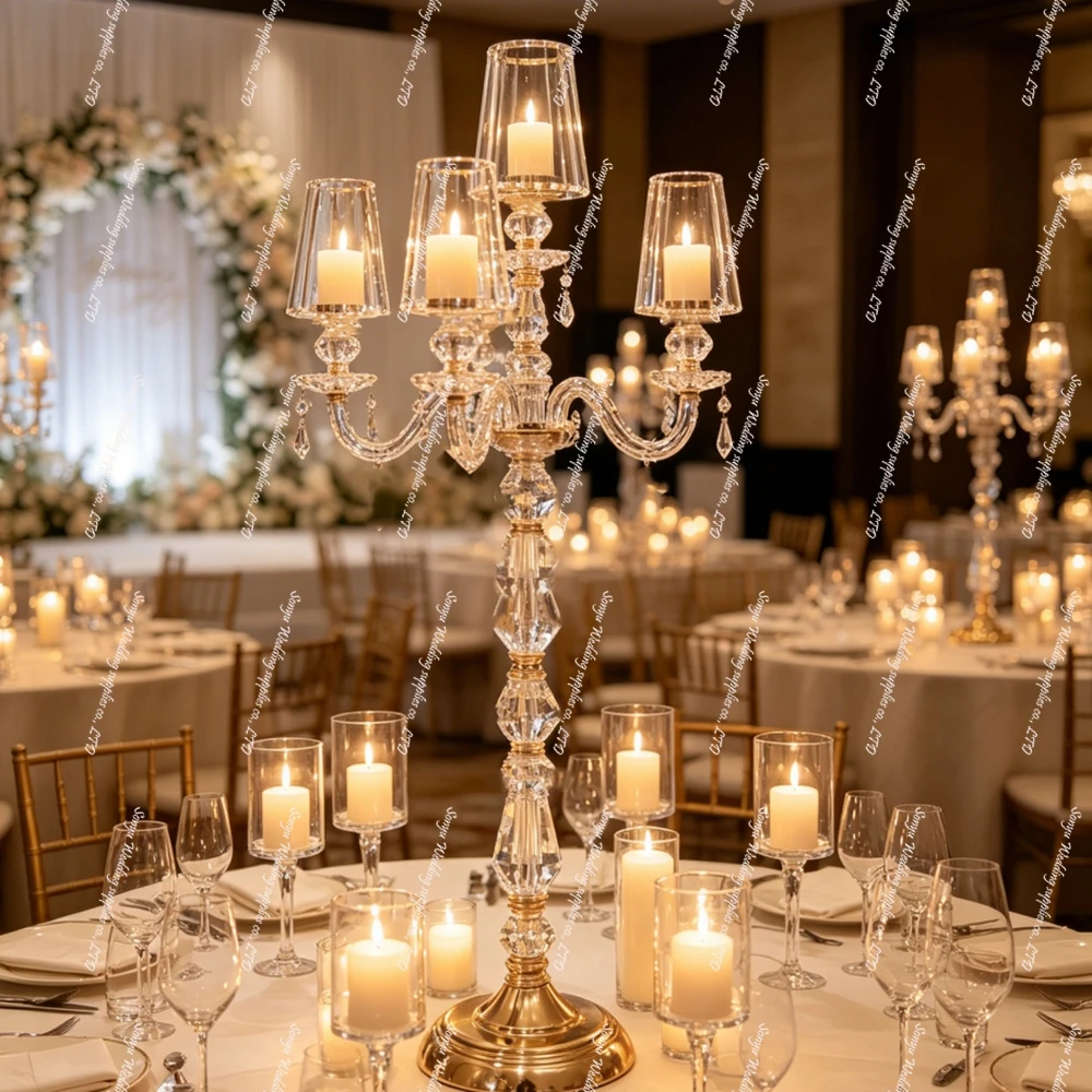 5pcs Diamond Shaped Crystal Candelabra with Lampshade not Glass Wedding Event Table Centerpiece Decor for Valentine's Day