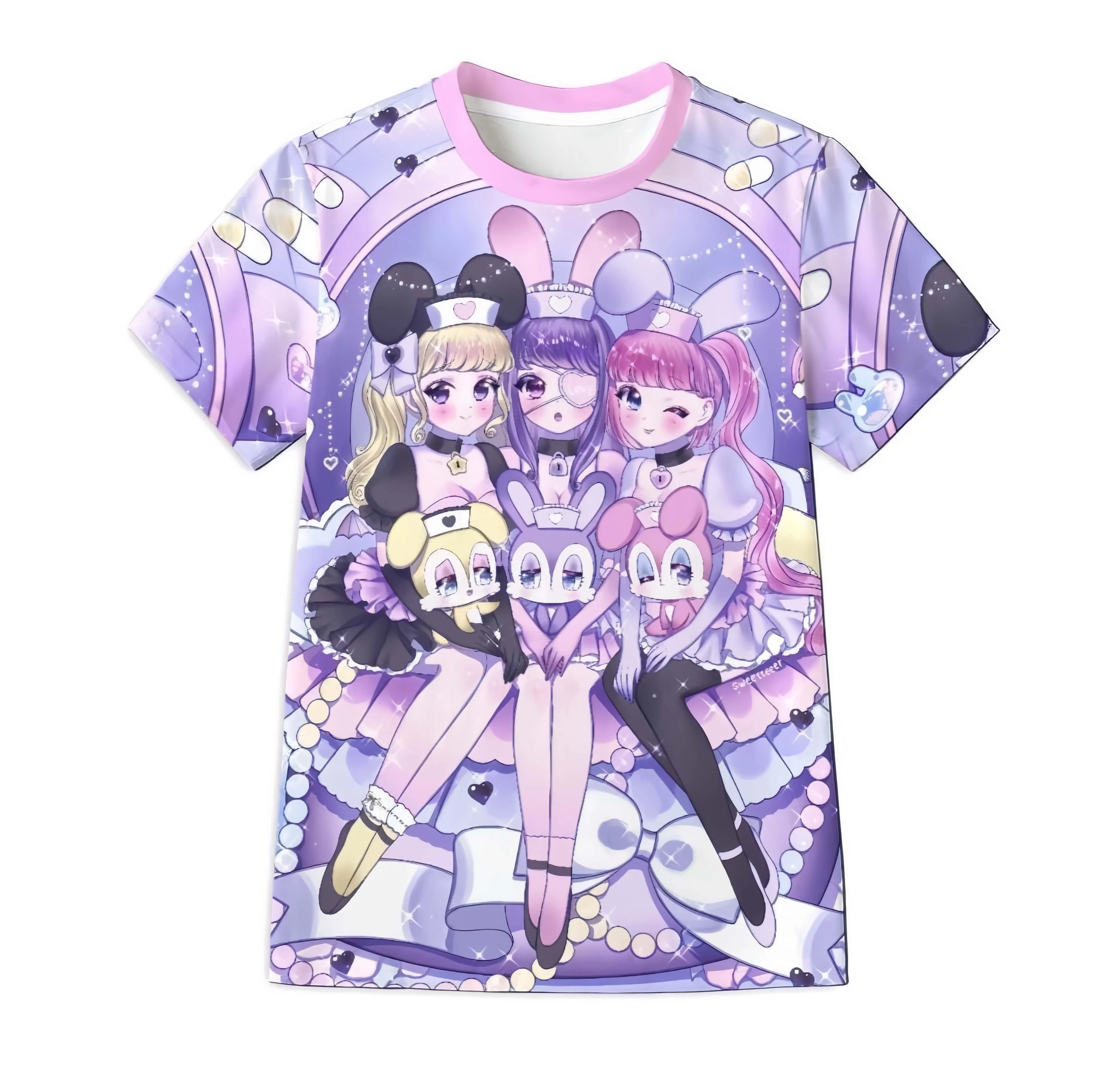 Sisters New Sweet Cute Girls Street T-shirt Y2K Harajuku Style Adult/Children Leisure Sports Large Loose Short Sleeve Kids