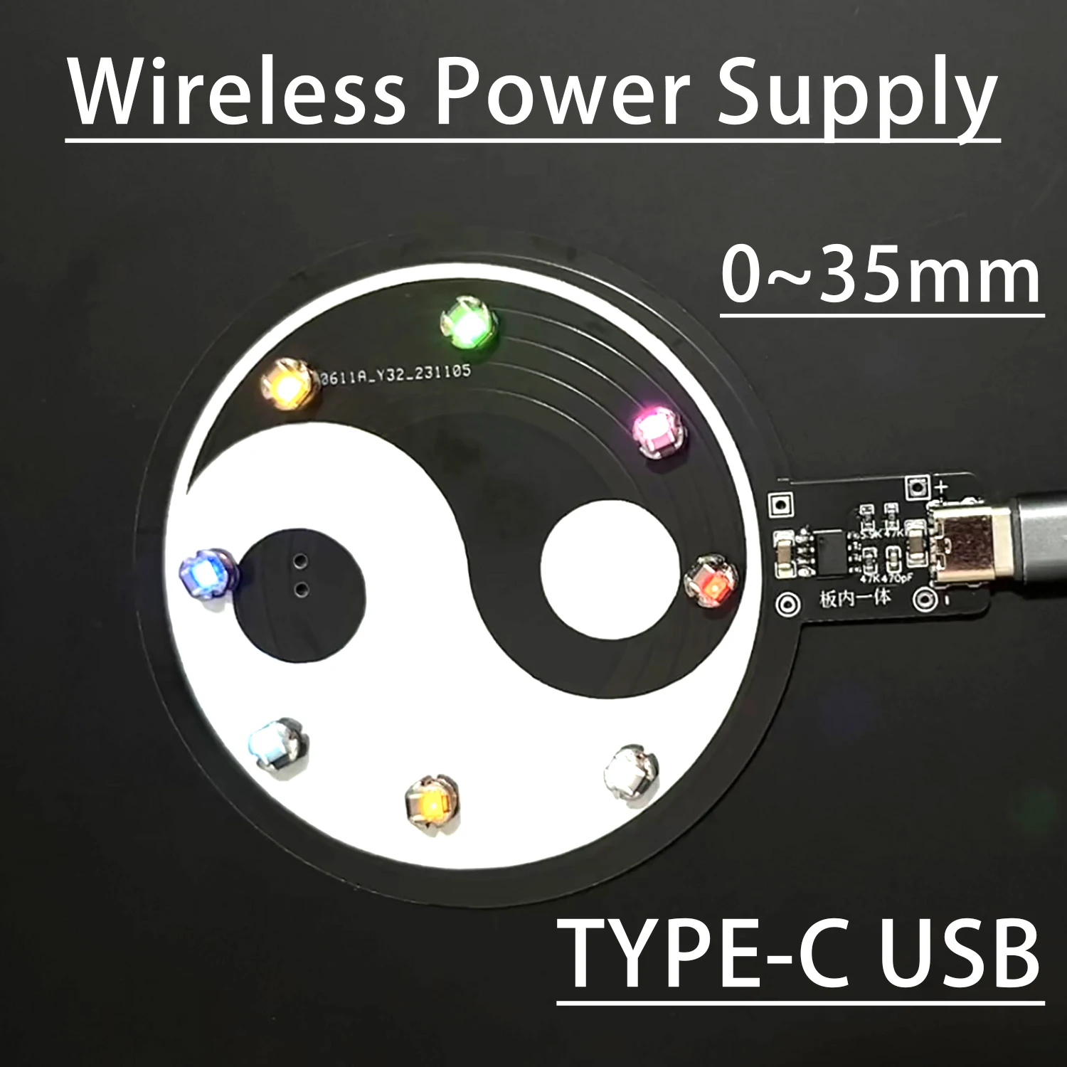 Integration TYPE-C USB Wireless Power Supply Transmitter Coil Induction 0~35mm +5PCS Receiver LED Lamp DIY Model Gundam Toys