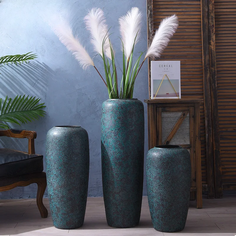 

Large vase ceramic retro and old ornaments, living room flower arrangement, dried flower hotel courtyard coarse pottery