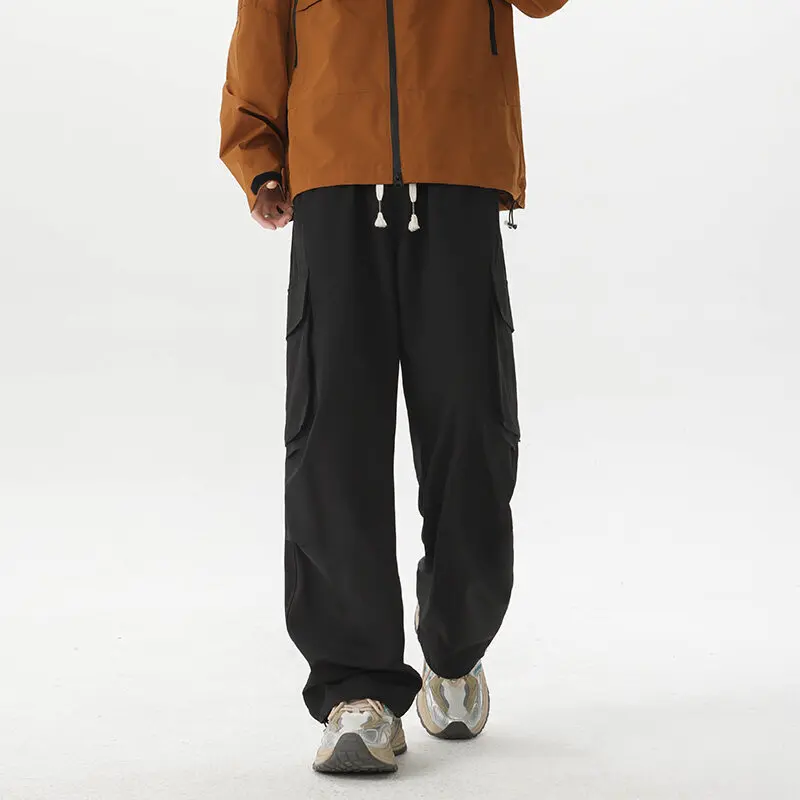Summer Casual Pants Men Retro Pocket Cargo Pants Men Japanese Streetwear Hip-hop Loose Wide Leg Pants Mens Vintage Trousers