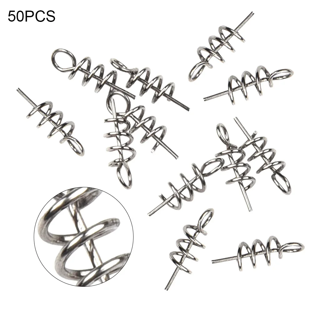 

Fishing Gear Lure Pogo Pins Outdoor 50pcs/pack Crank Hook Fishing Lure Soft Bait Spring Lock Pin Stainless Steel