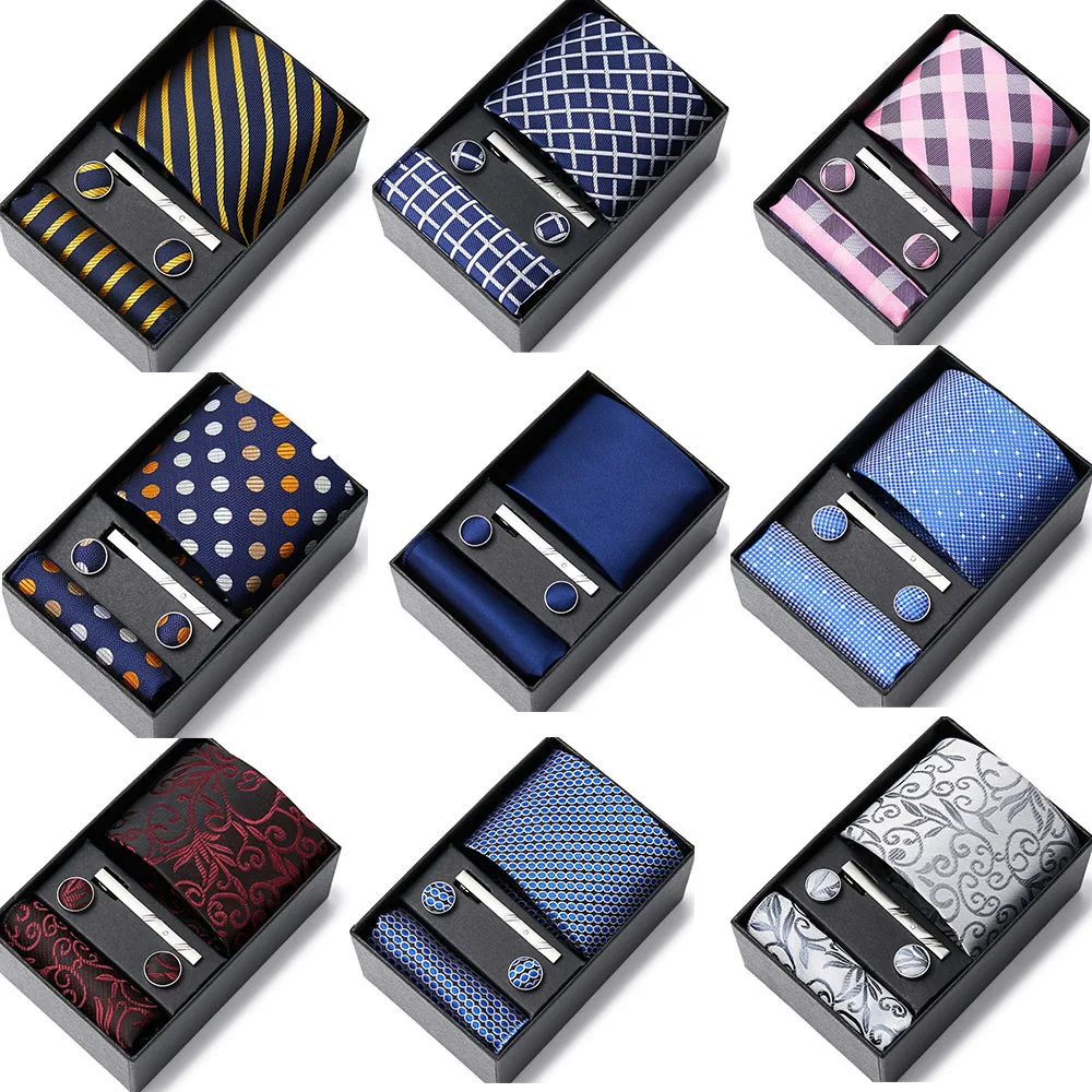 3 Tie set Cashew Flower Series cufflink Handkerchief Box Men's Luxury Business gift Wedding party tight tuxedo accessories