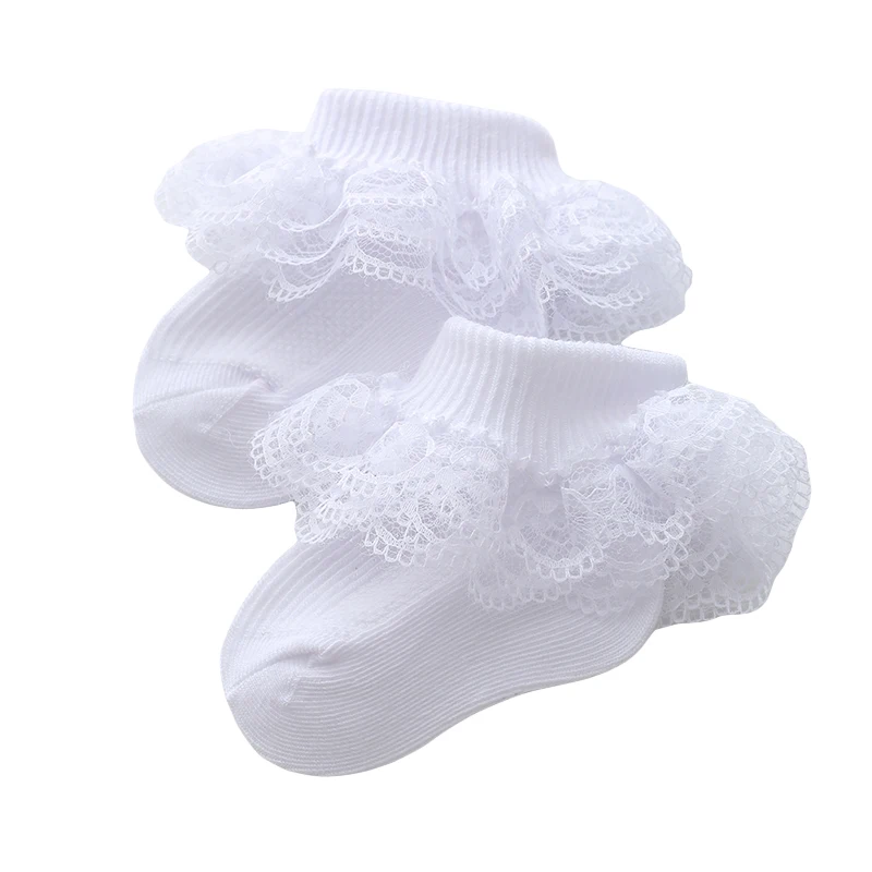 Neugeborene Baby Socken Baumwolle Spitze Rüschen Socken niedlichen Öse Rüschen Taufe Knöchel Kleid Socken Geburtstags feier