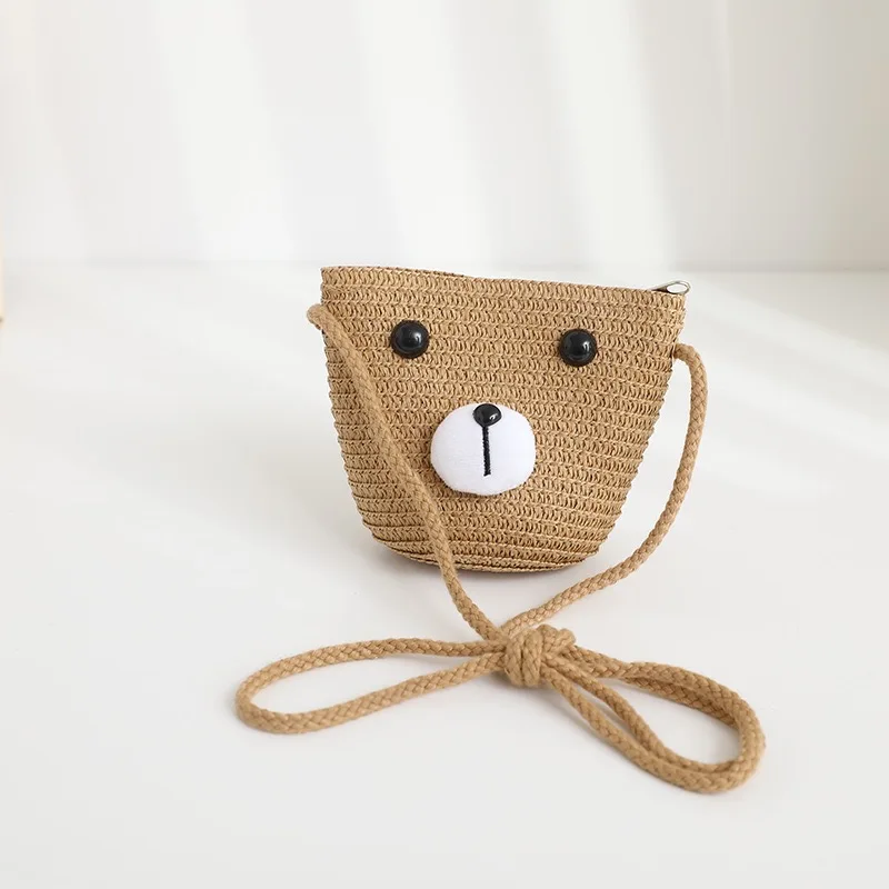 Summer Children\'s Crossbody Bag Handmade Straw Solid Color Baby Coin Purse Cute Princess Fashion Mini Handbag