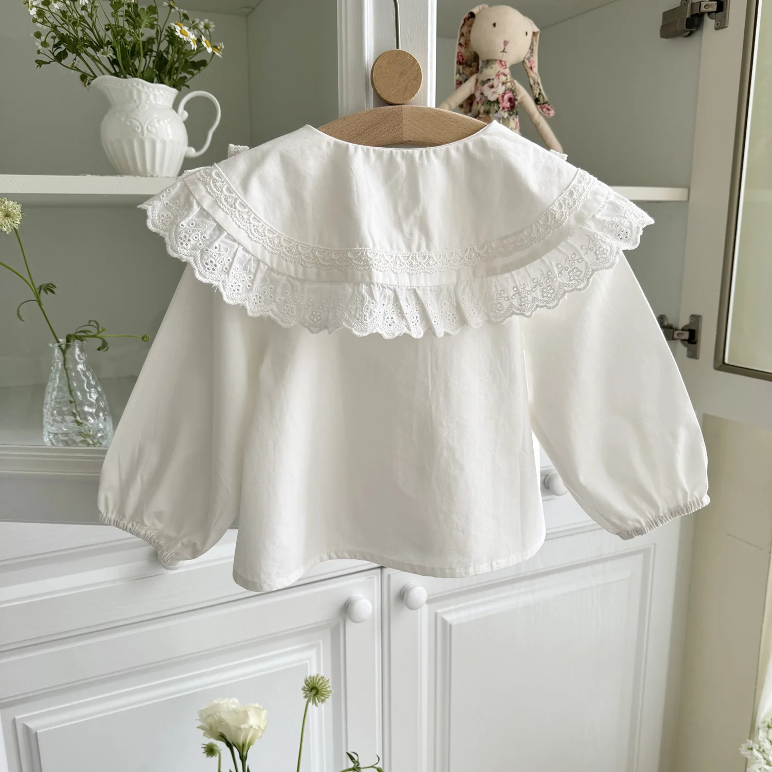 Girls' Clothing 2-10Y Children's Spring Autumn White Shirt Cardigan Baby Princess Long-sleeve Flower Emboridery Lace Bow Shirt