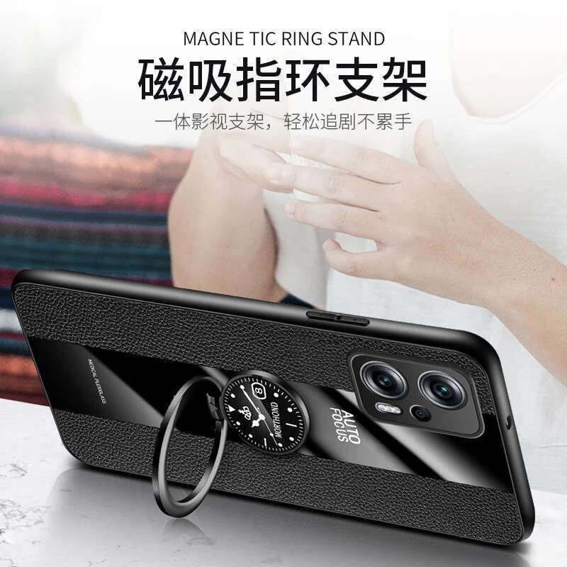 Magnetic Holder Case For Poco F5 Case Luxury PU Leather Phone Cover For Xiaomi Poco F5 Pro 5G Funda Ring Capa Shockproof Bumper