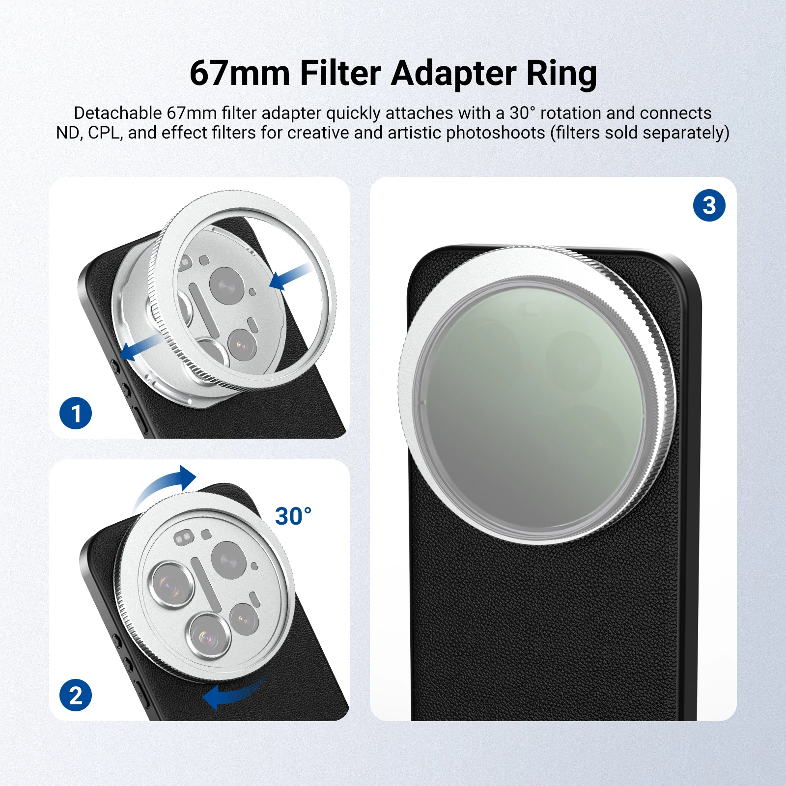 NEEWER Handyhülle für Xiaomi 17 ULTRA, Handycover mit 67mm Gewindefilterring, 17mm Objektiv & T-Mount Objektivrückplatten – Detail 5