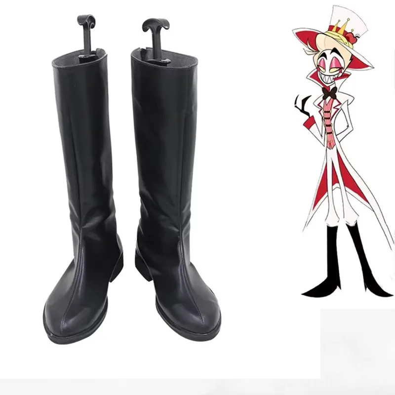 

Hazbin Cos Hotel Lucifer Morningstar Cosplay Costume Shoes Handmade Black Faux Leather Anime Boots