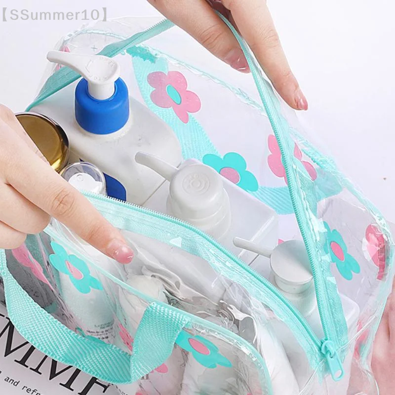 【SSummer10】Transparent Floral Waterproof PVC Makeup Bag - Portable Travel Cosmetic Washing Toiletry Shower Storage Pouch【SS】