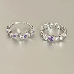 2024 Kpop Pink Zircon Heart Open Ring for Women Girls Luxury Star Heart Couple Finger Rings Wedding Y2K Party Jewelry Gift