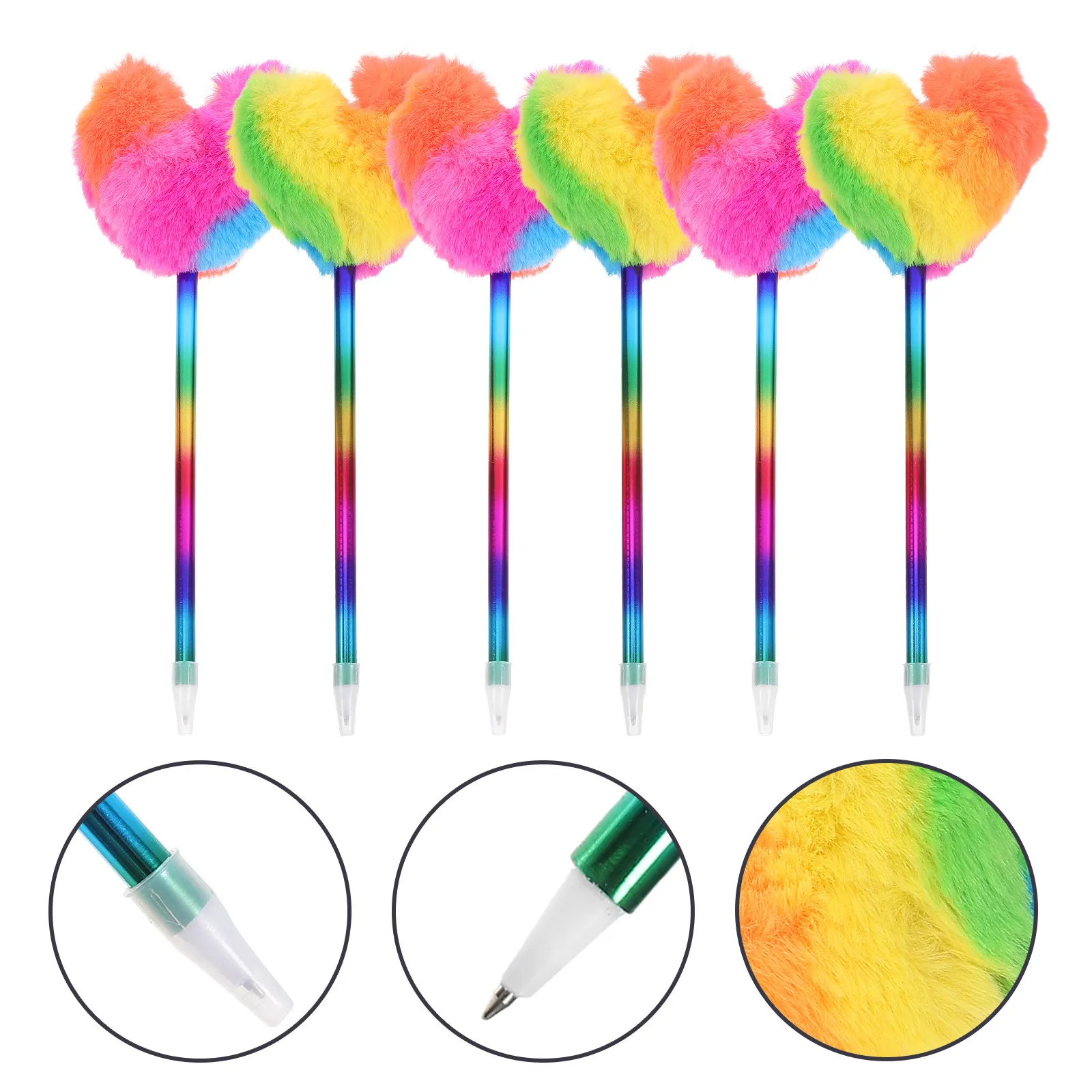 

6Pcs Adorable Heart Pom Pom Ballpoint Pen Ergonomic Design Long Writing Comfort Versatile for School Office Creative Doodling