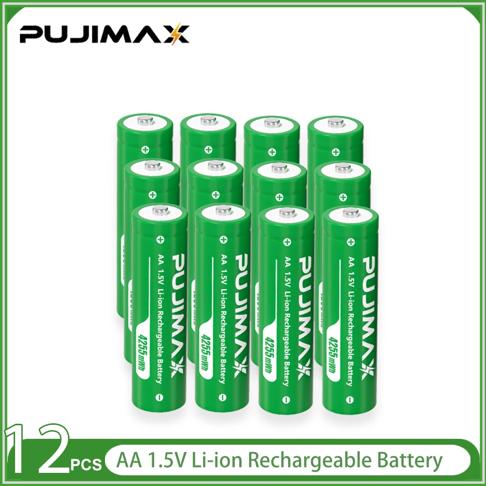 PUJIMAX 1,5 V constante spanning AA oplaadbare Li-ion 4255 mWh batterij met intelligent LED-display booglook batterijladerset