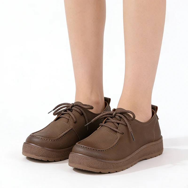 Spring Autumn Women Platform Loafers Flat Soft Ladies Casual Shoes Brand Black Brown Comfortable Big Size 41 D853