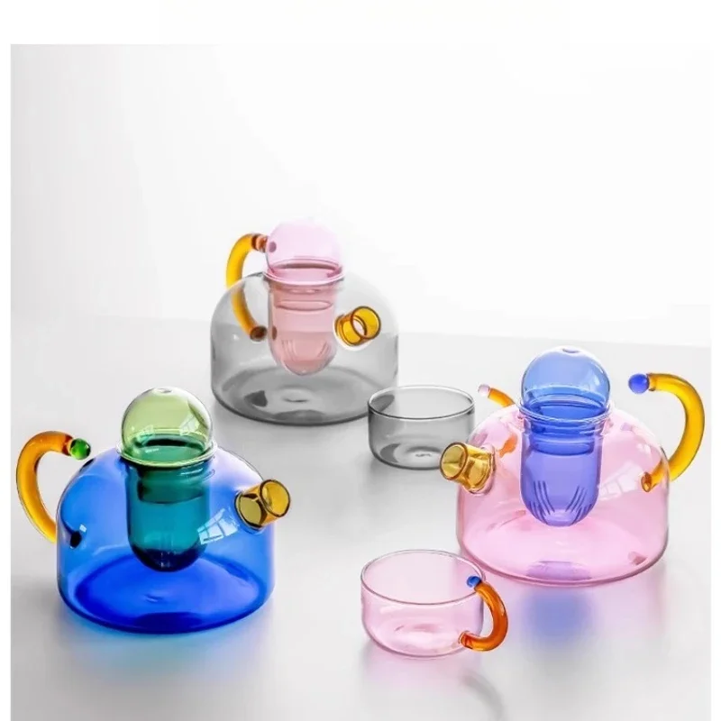 

Teapot set creative contrasting color high temperature resistant glass tea separation brewing