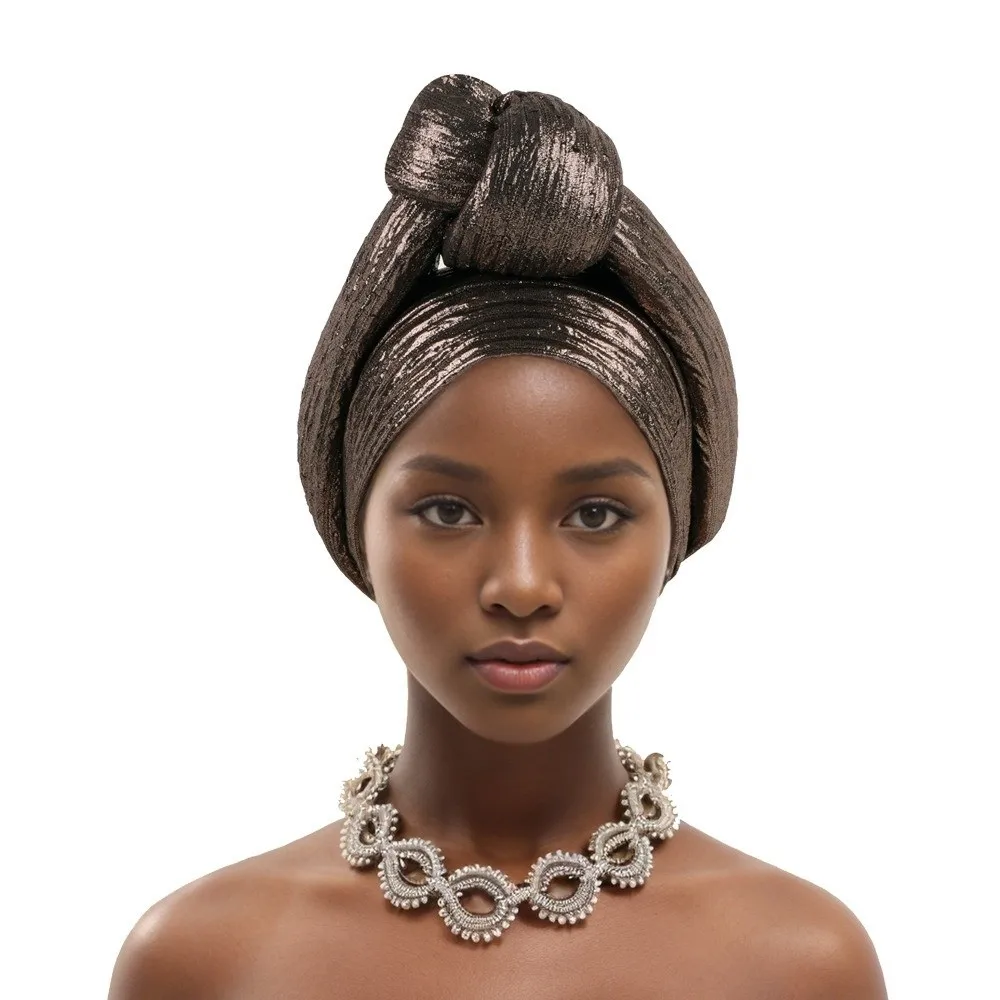 Shiny African Gele Headwrap Front Knot Multicolor Options Nigerian Yoruba Turban Polyester Traditional Style Elegant Headpiece