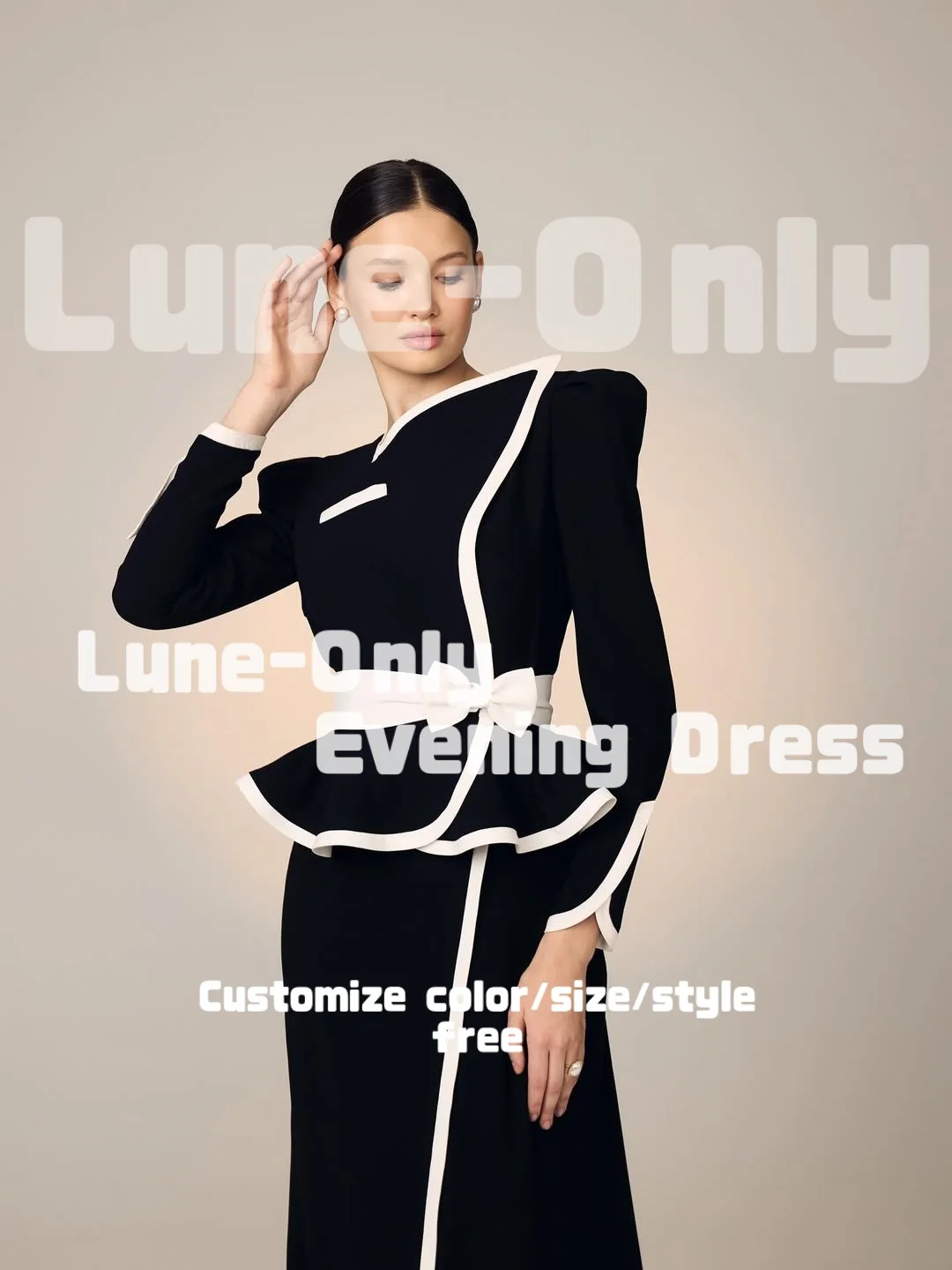 Vestidos de Noche blancos y negros de manga larga Vintage personalizados, vestido de fiesta elegante con lazo hasta el suelo, vestido Formal de graduación