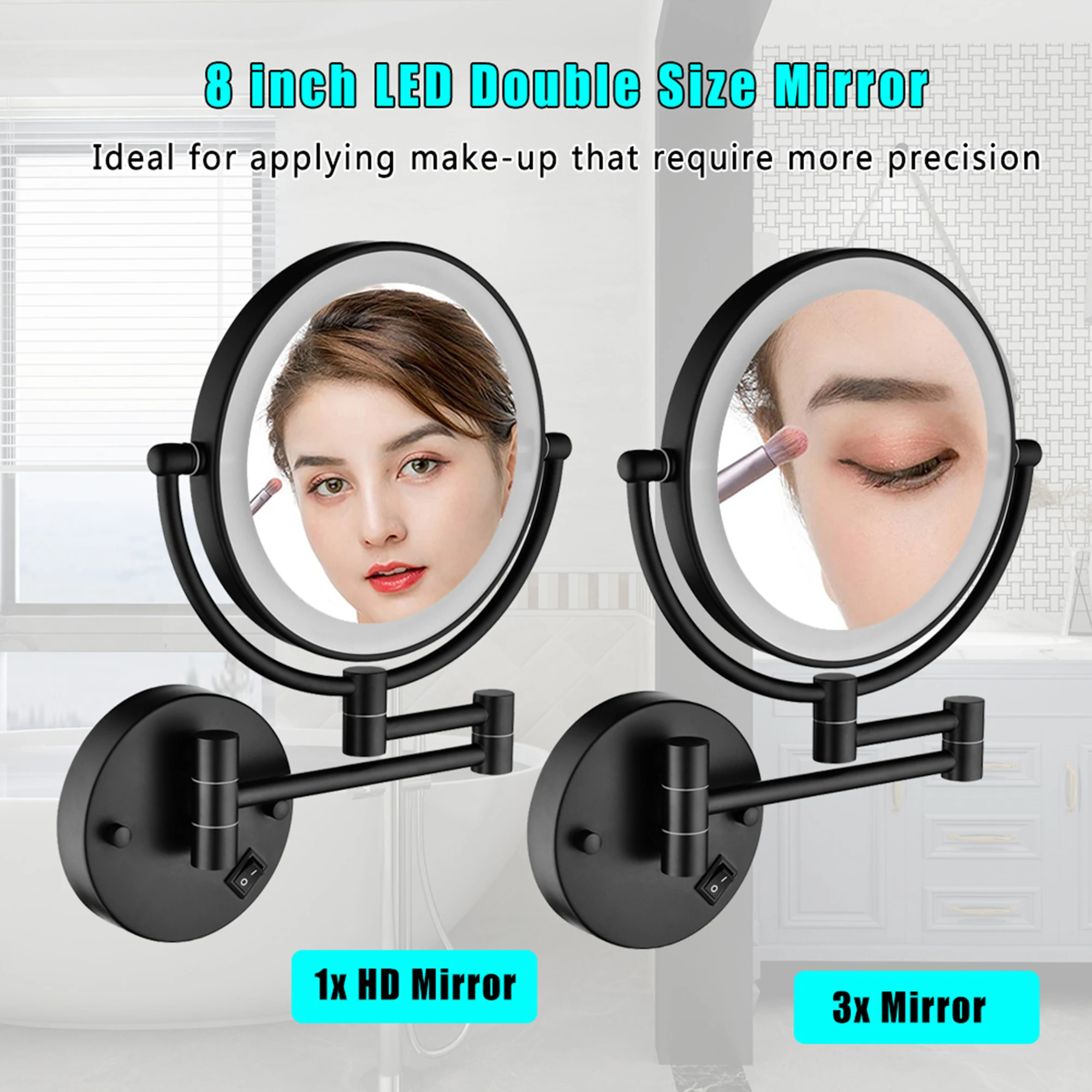 

LED Wall Mount Two-Sided Magnifying Makeup Mirror, Clear Magnifying View for Makeup