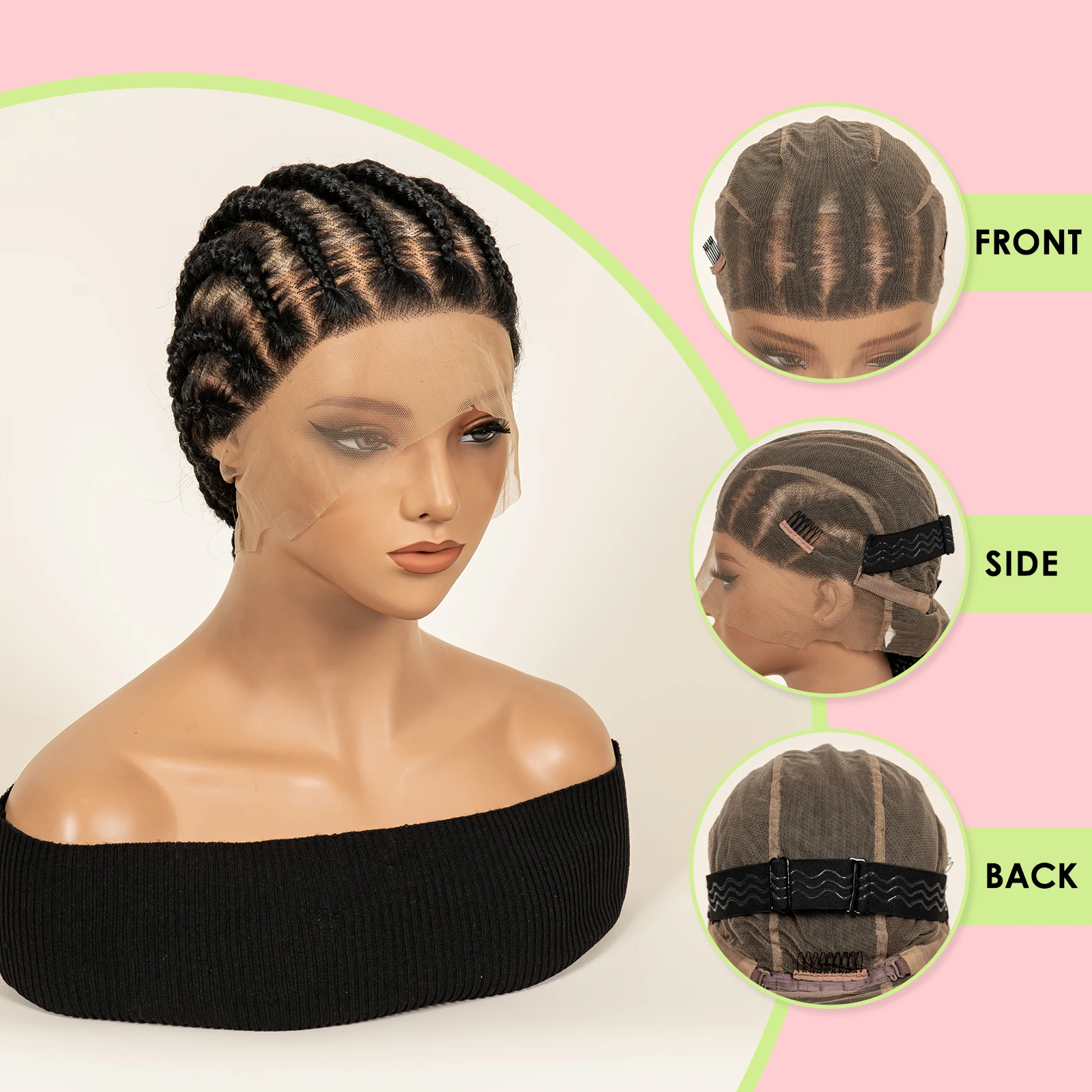 جامبو كورنو الضفائر شعر مستعار الاصطناعية الدانتيل الكامل جميع الظهر كعكة الهولندية مضفر الباروكات للنساء السود #2