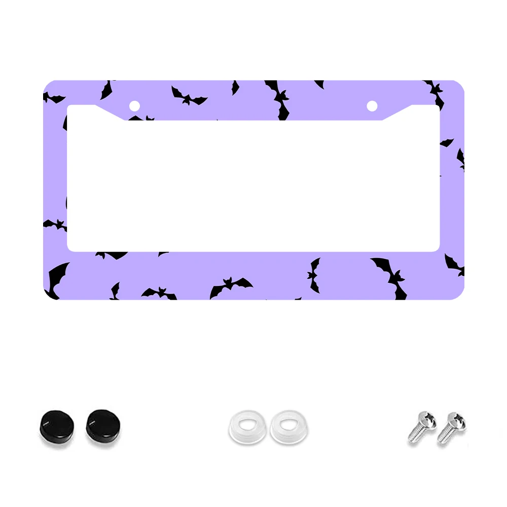 

1pc Purple Bat Pattern 2 Hole License Plate Frame Aluminum Material 6x12 Inches with Screw Set Retro Novelty Car Decoration Gif