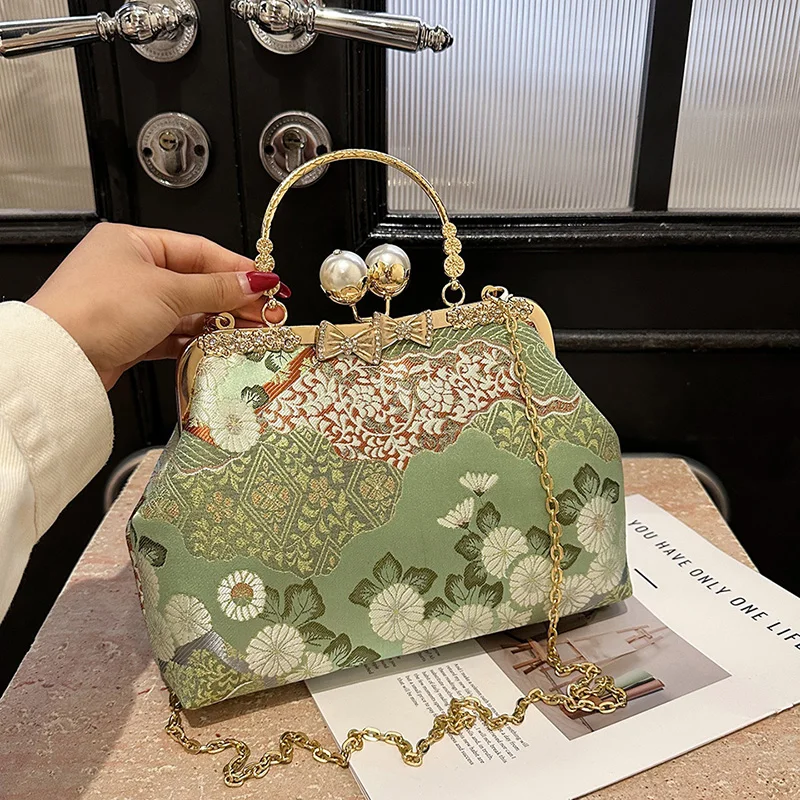 New Boho Chic Embroidered Handbags Women's Fashion Shoulder Bags with Metal Handle & Chain Strap Crossbody Purse Casual Day Bags view 2