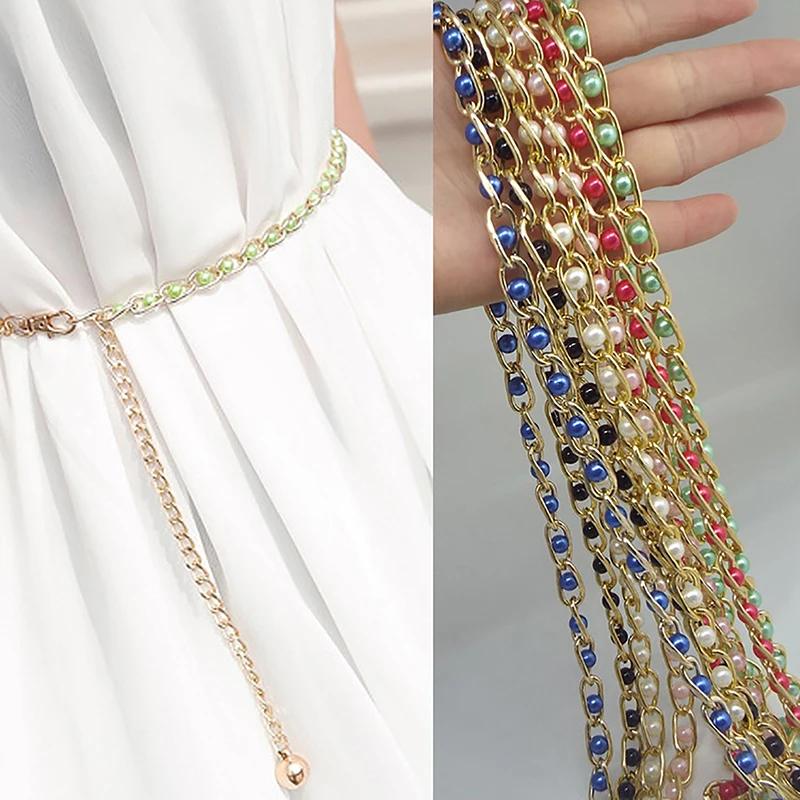 

Women's Dress Accessories Waist Chain Metal Chain Solid Pearl Versatile Apparel Accessories Pearl Thin Waist Belts