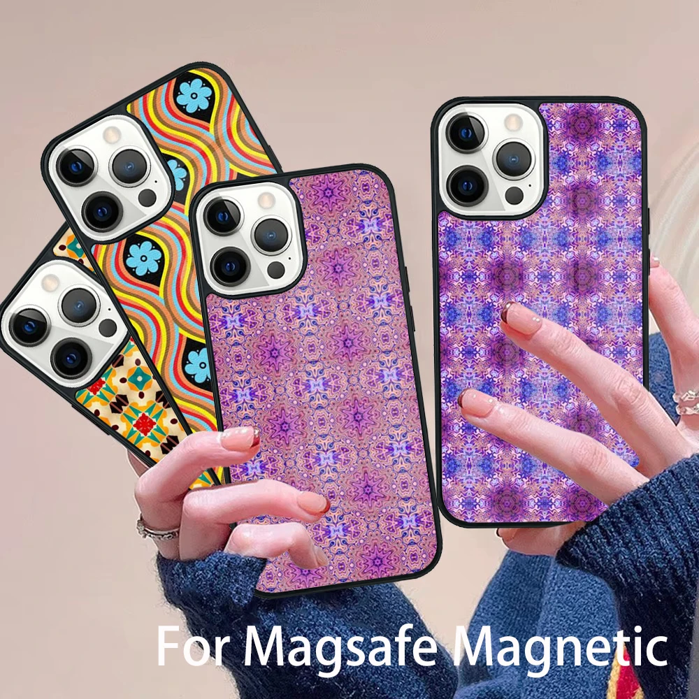 

Bohemian Style Phone Case Magesafe Magnetic Wireless Charge Cover For IPhone 16 11 12 13 14 15 Pro Max Plus Mini