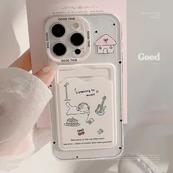 Cute cat ins pink card package bag cartoon music cool phone case for iphone 14 15 plus 11 12 promax 13 pro max cover