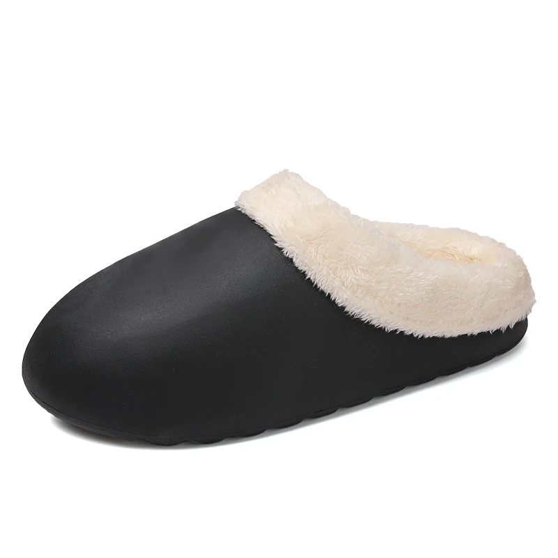 Zapatillas de invierno para hombre, pantuflas cálidas de piel, impermeables, peludas, para interior del hogar, zapatos de algodón, chanclas esponjosas para amantes, zuecos de nieve de invierno de felpa 46