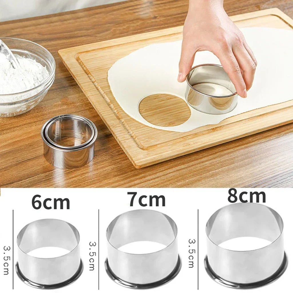 3Pcs Round Stainless Steel Biscuit Mold Dumpling Skin Cutting Mold DIY Biscuit Pastry Cake Baking Tools Kitchen Baking Gadget