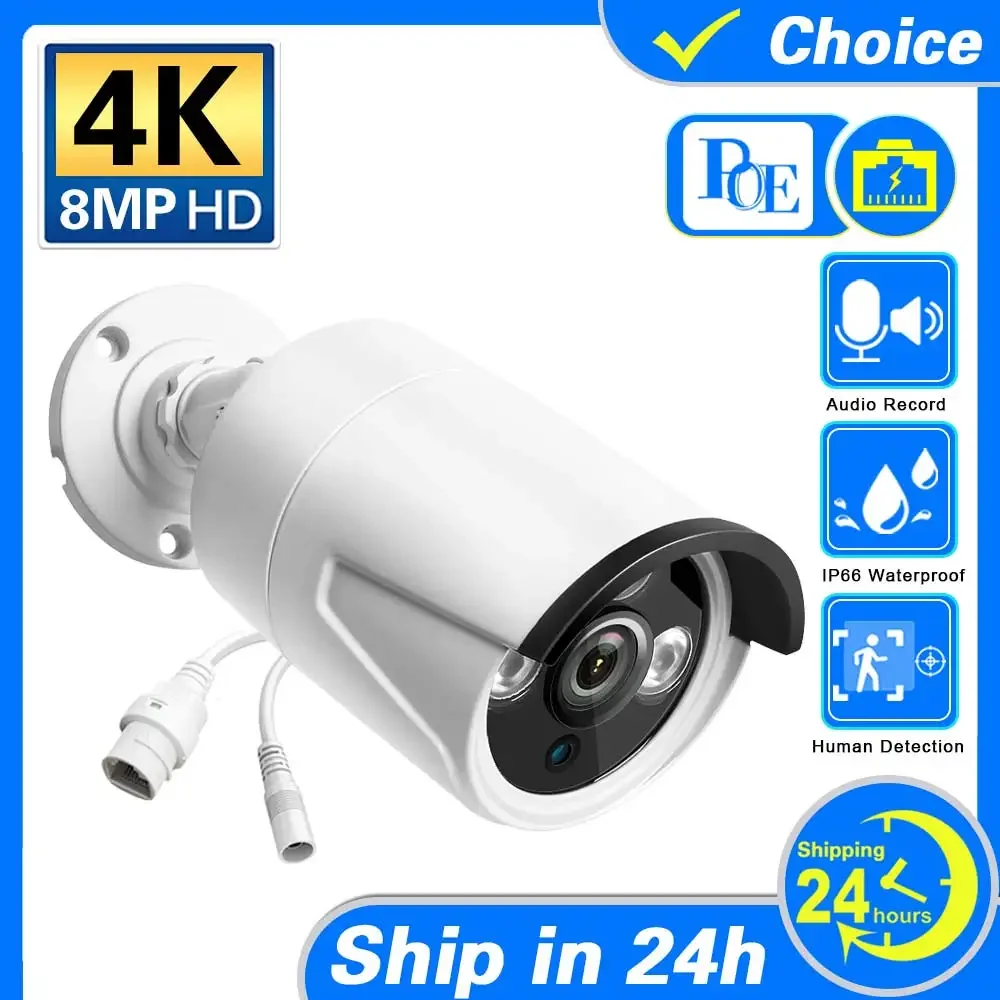 

4K 8MP Security IP Camera For 10CH NVR PoE Audio IP Camera 4K UHD Night Vision Person Detection With MIC Home CCTV IP Camera