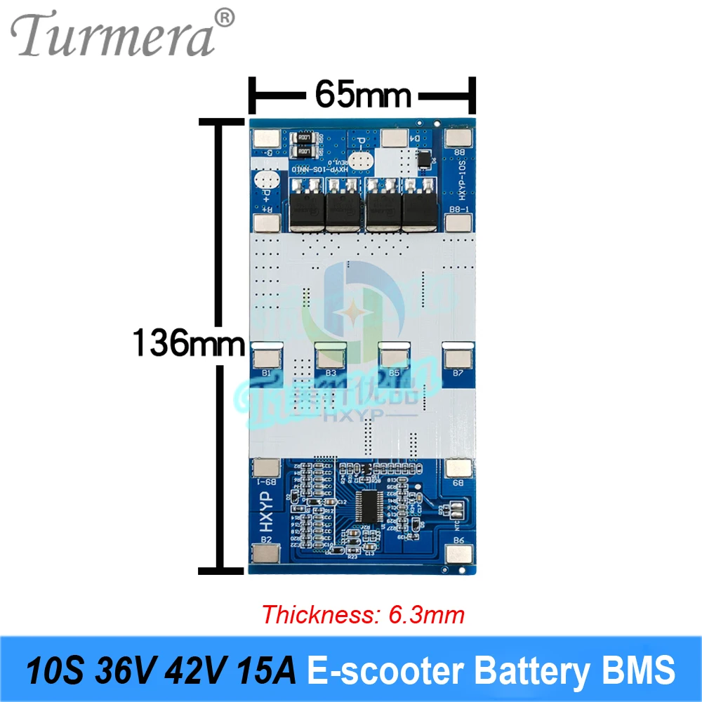 Turmera 10S 36V 42V 15A E-Scooter BMS لوح حماية بطارية الليثيوم لاستخدام بطاريات الدراجة الكهربائية 18650 أو سكوتر كهربائي